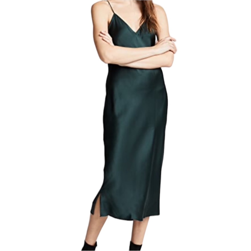 CAMI NYC Raven Silk Slip Dress Spruce Green Small